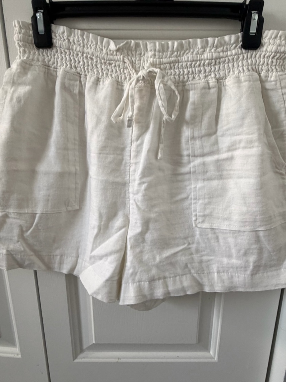 Time and Tru White High-Waist Smocked Linen Shorts